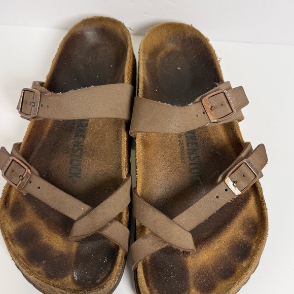 BIRKENSTOCK Mayari Slide Sandal Size 6 37 Brown Leather Adjustable Buckle Loop - Picture 5 of 10